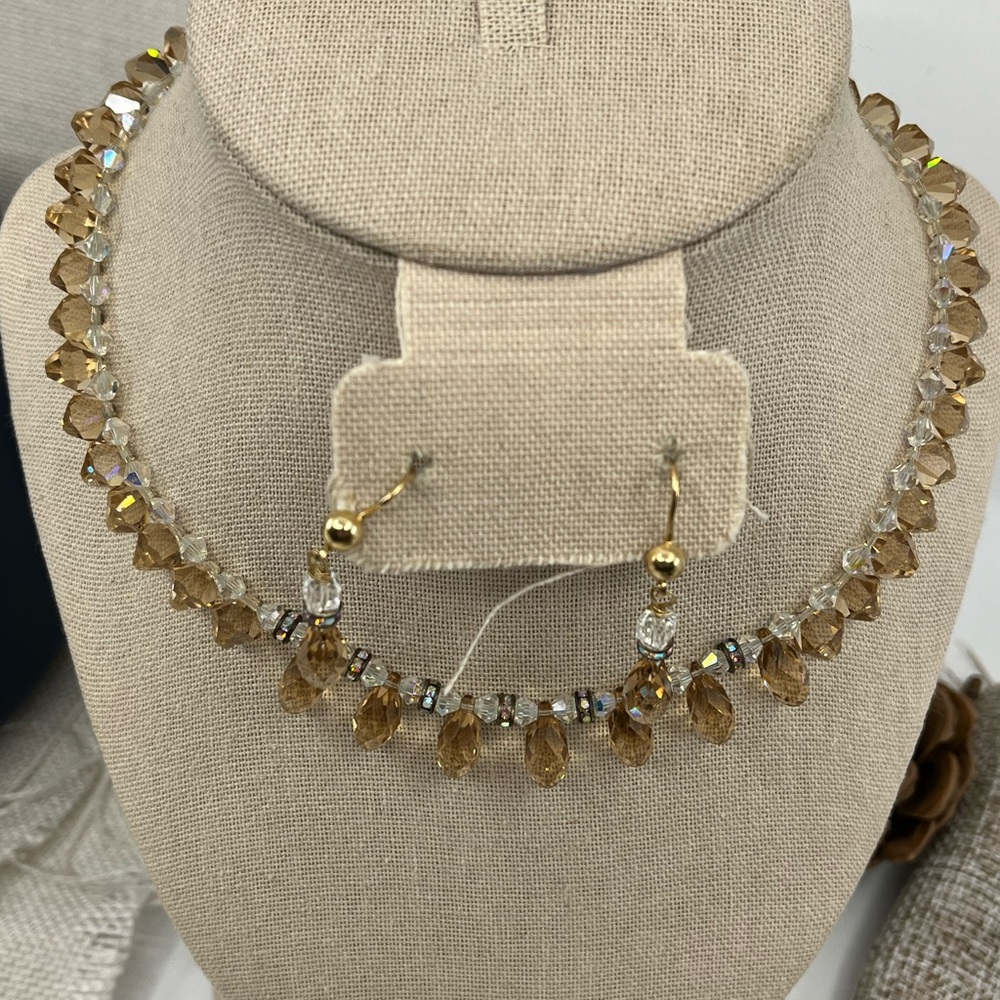 Vintage 14K Gold '585 Italy' Necklace Earring Set with Faceted Quartz - Picture 2 of 16